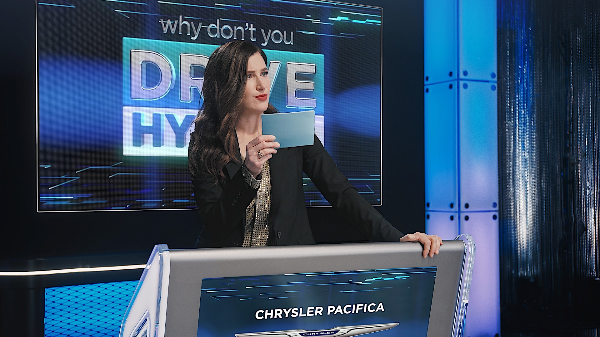 Actress Kathryn Hahn hosts hybrid game show commercial featuring the