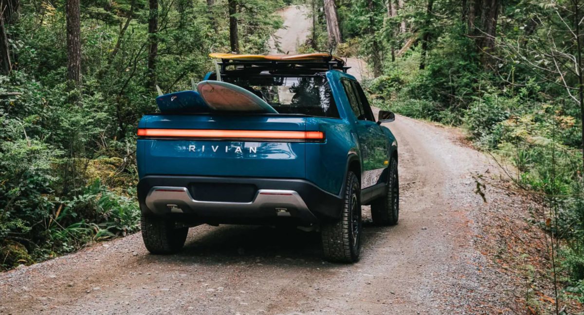 Rivian R1T on the trail