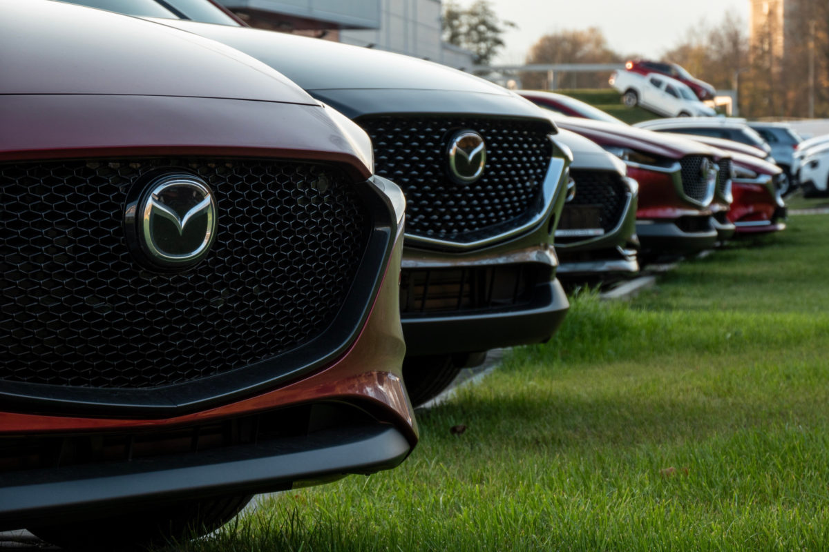 mazdas parked in a row scaled